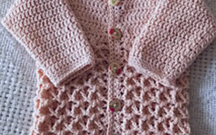 textured crochet baby cardigan