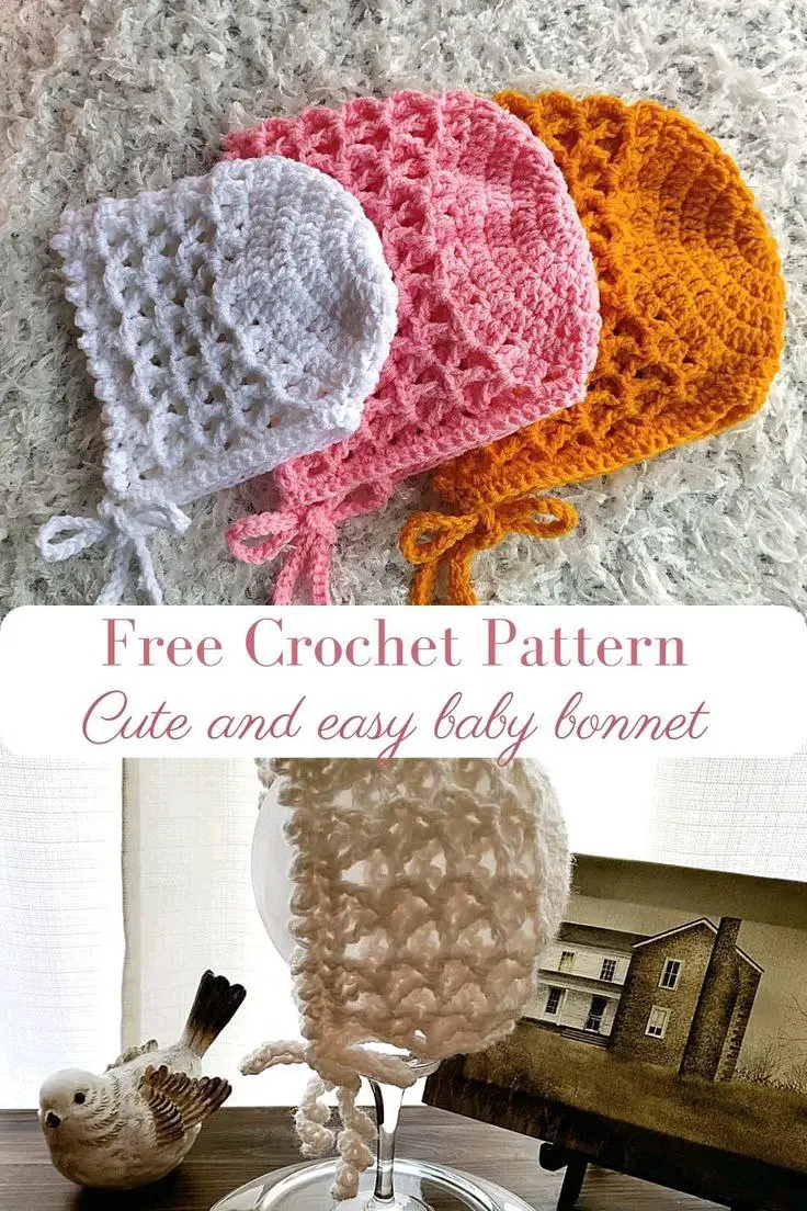 free crochet baby bonnet 0 - 6 months