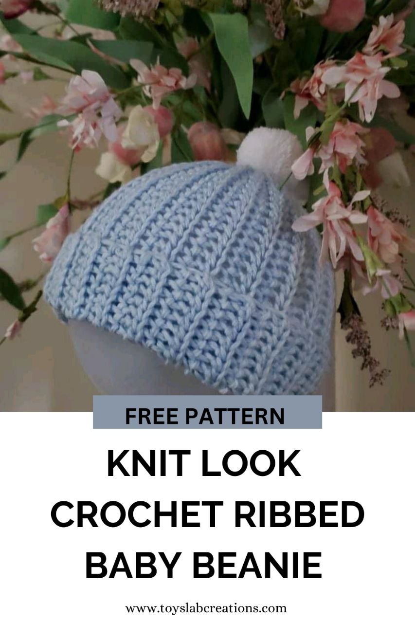 knit look crochet ribbed beanie pin