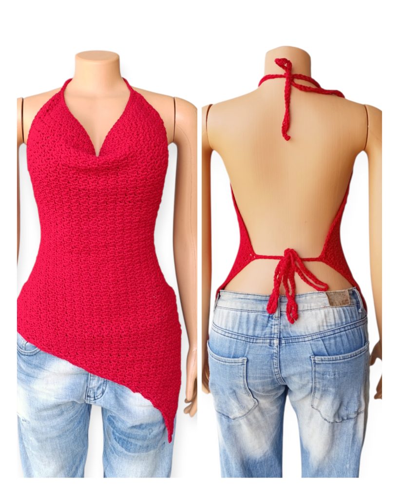 easy Cowl neck halter top crochet pattern free